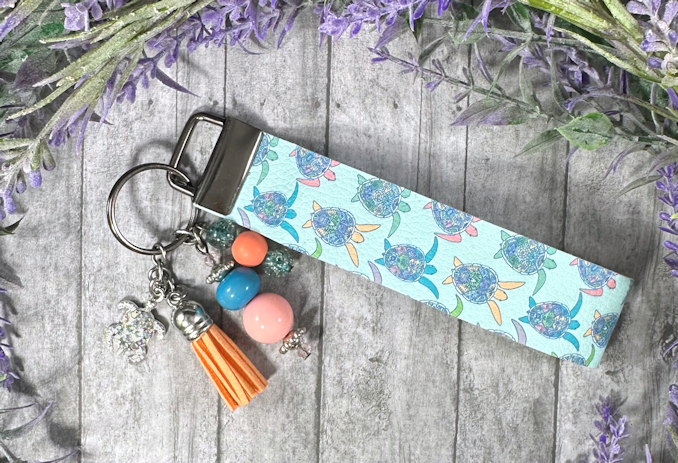 Handmade Sea Turtle Faux Leather Key Fob Wristlet