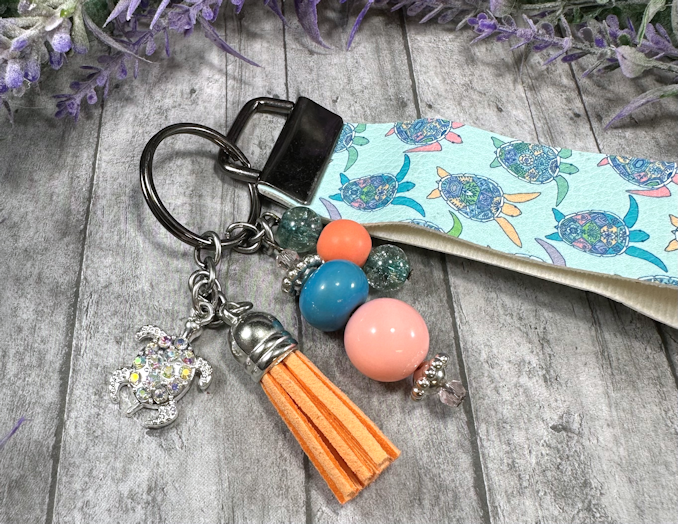 Handmade Sea Turtle Faux Leather Key Fob Wristlet