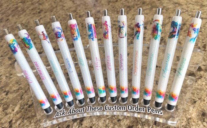 Custom Order Handmade Watercolor Zodiac Sign glitter pen with free refill