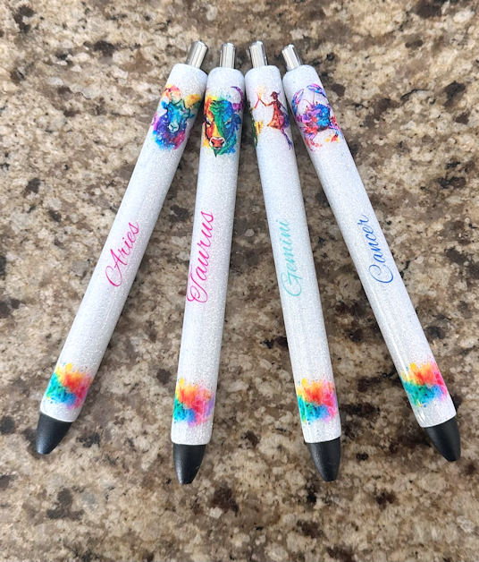 Custom Order Handmade Watercolor Zodiac Sign glitter pen with free refill