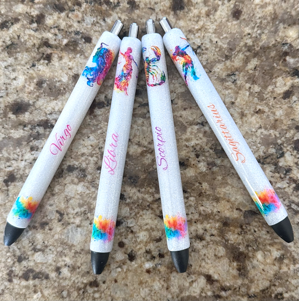 Custom Order Handmade Watercolor Zodiac Sign glitter pen with free refill