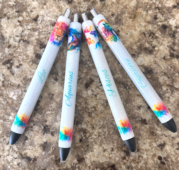 Custom Order Handmade Watercolor Zodiac Sign glitter pen with free refill