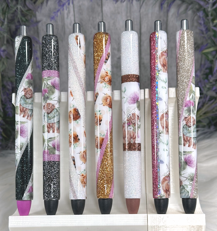Handmade BOHO Highland Cows with Scarves glitter pen with free refill 1