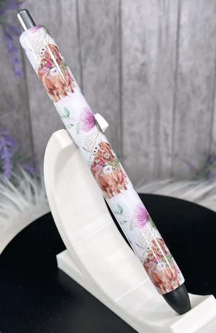Handmade BOHO Highland Cows glitter pen with free refill 2