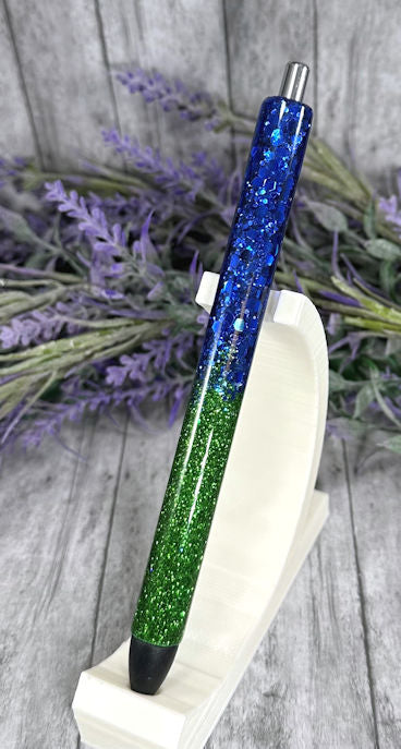 Handmade Ombre Blue and Green glitter pen with free refill