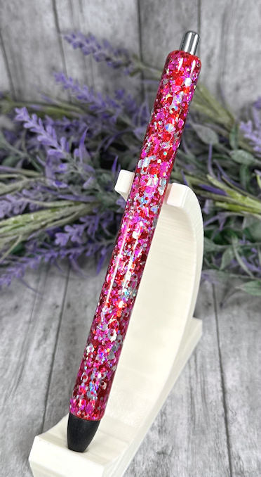 Handmade Pink and Silver glitter pen with free refill