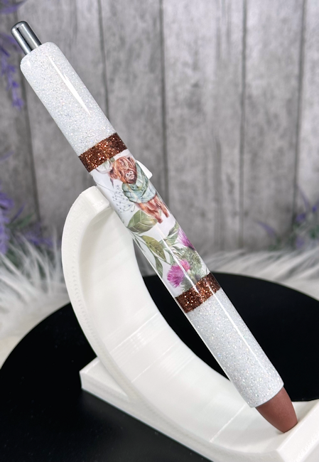 Handmade BOHO Highland Cows glitter pen with free refill