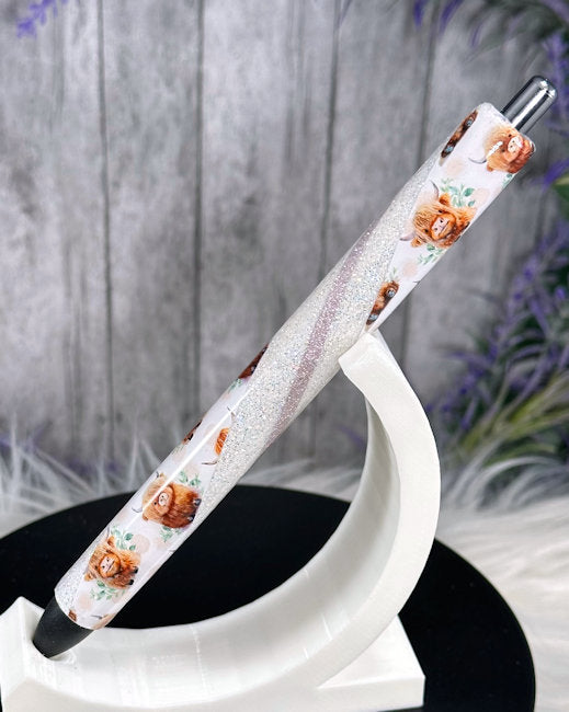 Handmade Baby Highland Cows Western glitter pen with free refill 2