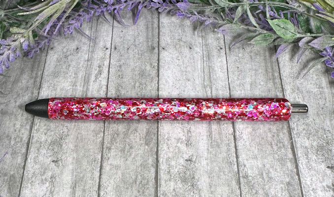 Handmade Pink and Silver glitter pen with free refill