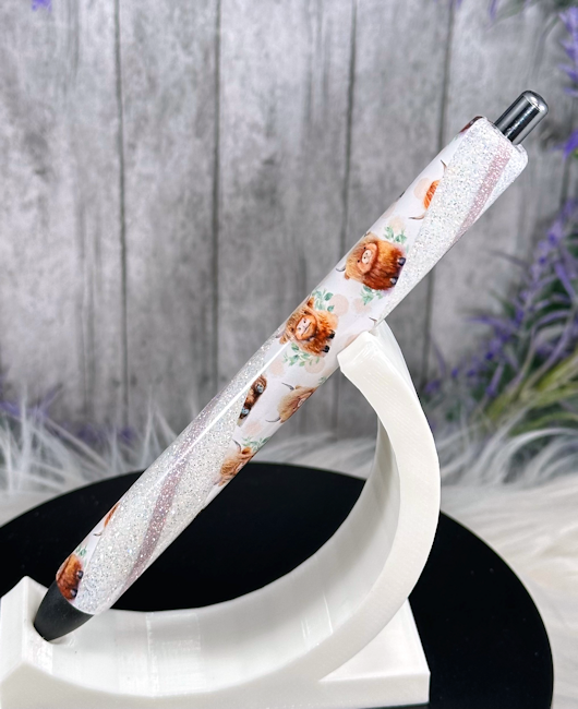 Handmade Baby Highland Cows Western glitter pen with free refill 2
