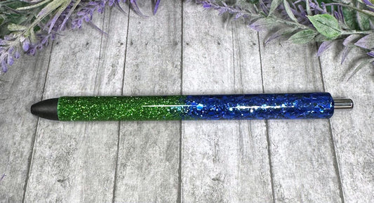 Handmade Ombre Blue and Green glitter pen with free refill