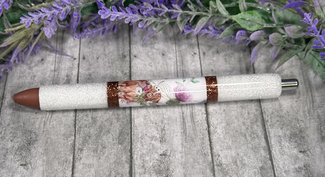 Handmade BOHO Highland Cows glitter pen with free refill