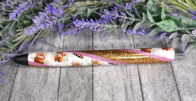 Handmade Baby Highland Cows Western glitter pen with free refill
