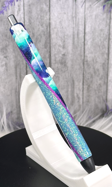 Handmade Polar Bears on blue glitter pen with free refill