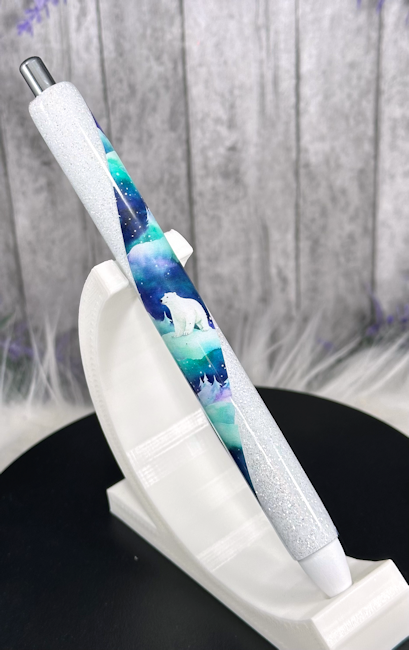 Handmade Polar Bears on white glitter pen with free refill