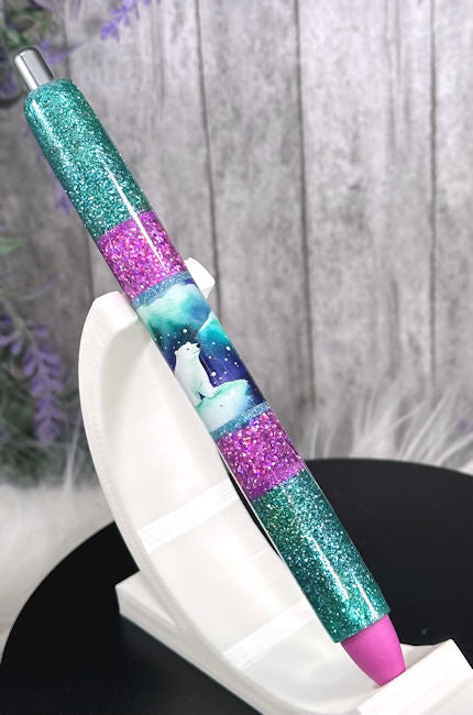 Handmade Polar Bears with Teal and Pink glitter pen with free refill