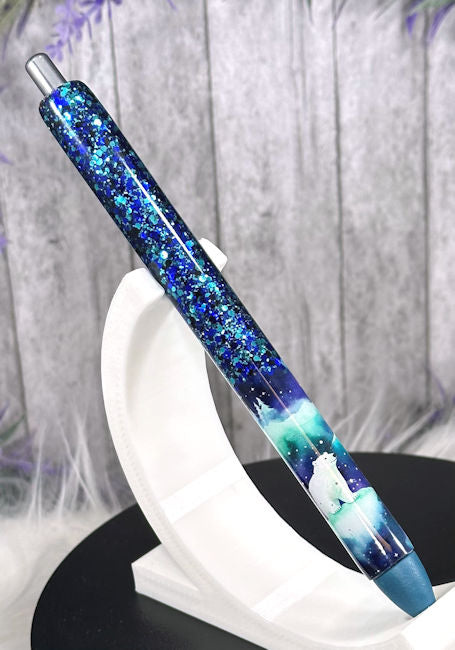 Handmade Polar Bears with blue and aqua glitter pen with free refill