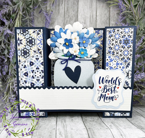 Handmade 3D Mother's Day blue flowers card