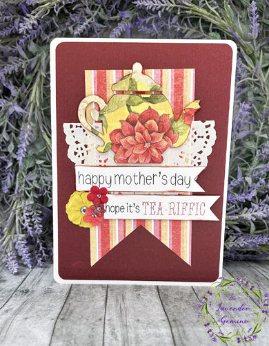 Handmade Maroon Happy Mother's Day Teapot card