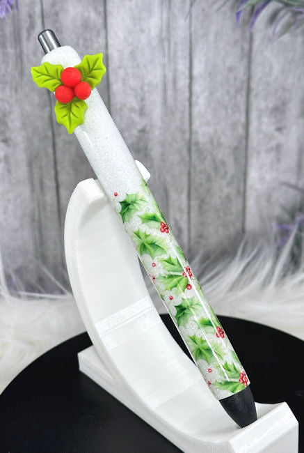 Handmade Winter Holly Foliage glitter pen with free refill