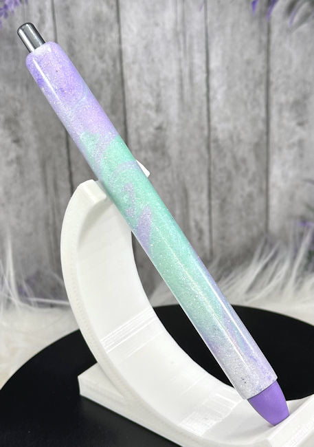 Handmade Mint Green and Lavender marble glitter pen with free refill