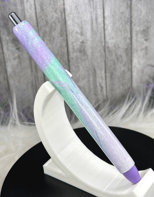 Handmade Mint Green and Lavender marble glitter pen with free refill