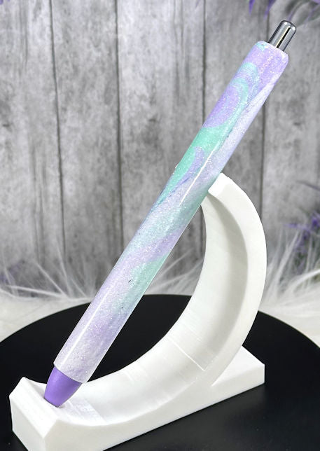 Handmade Mint Green and Lavender marble glitter pen with free refill