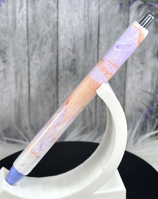 Handmade Lavender and Orange marble glitter pen with free refill