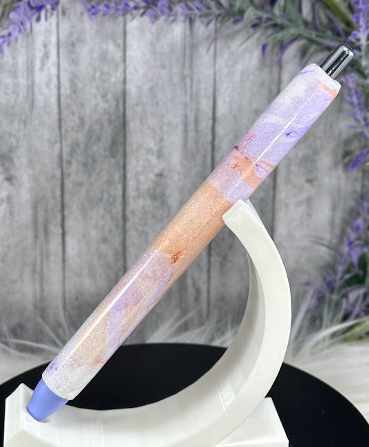 Handmade Lavender and Orange marble glitter pen with free refill