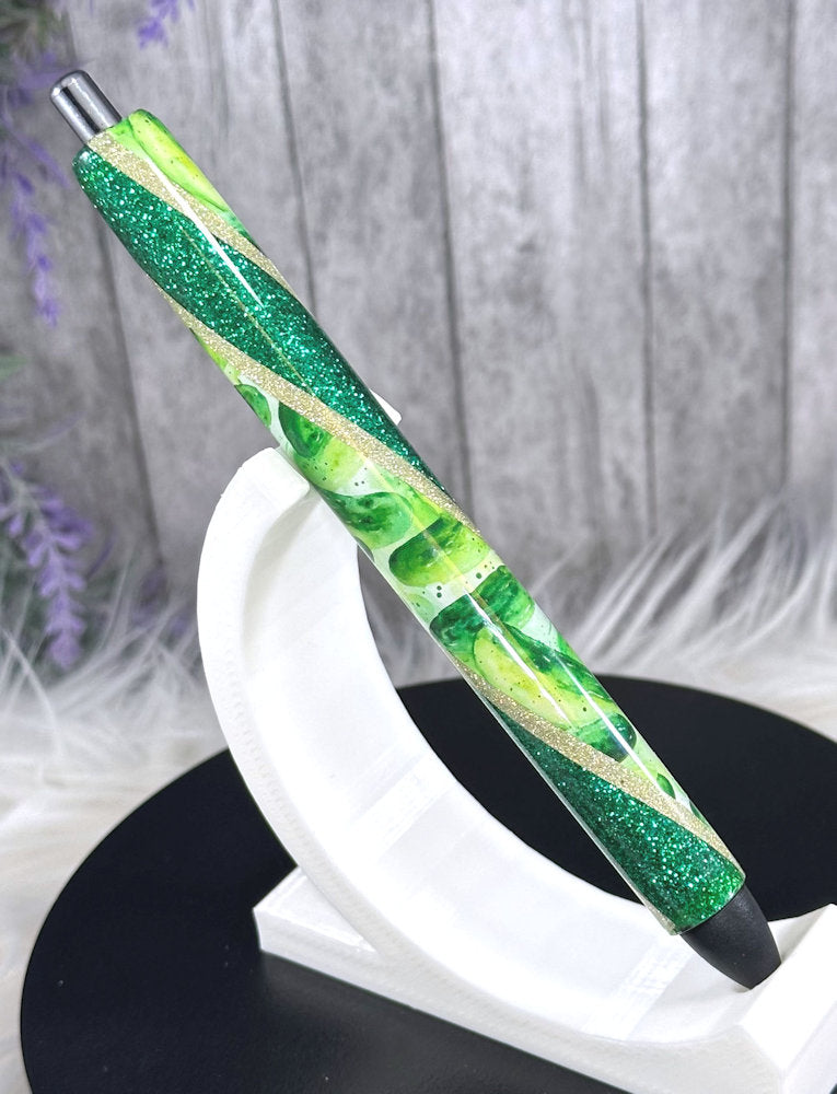 Handmade Pickles on green glitter pen with free refill