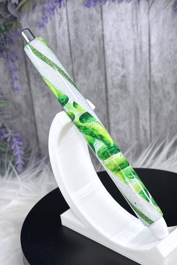 Handmade Pickles on white glitter pen with free refill
