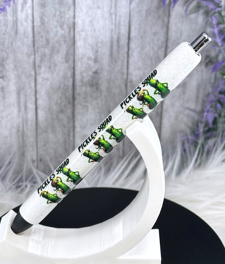 Handmade Pickle Squad glitter pen with free refill