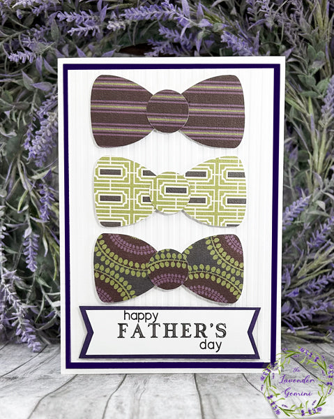 Handmade Father's Day purple and green bowties card