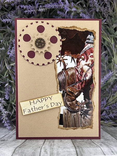 Handmade Tan and Maroon Country Western Cowboy Father's Day Card