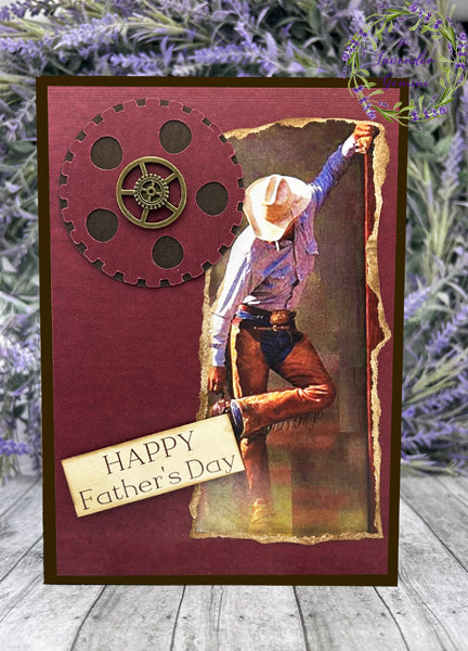 Handmade Maroon and Brown Country Western Cowboy Father's Day Card