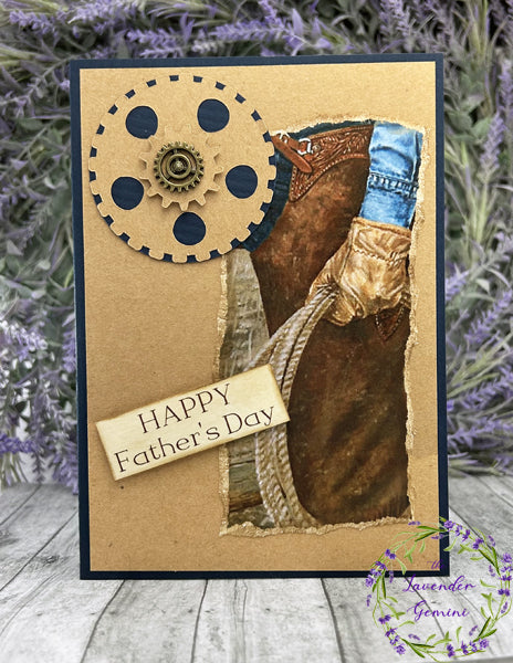 Handmade Tan and Blue Country Western Cowboy Father's Day Card