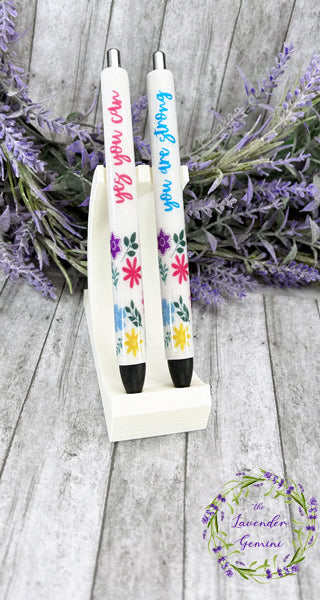 Handmade Yes You Can flowers glitter pen with free refill