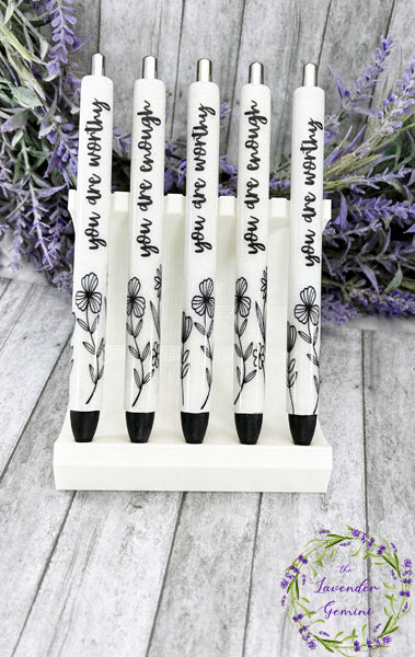 Handmade You are Enough flowers glitter pen with free refill