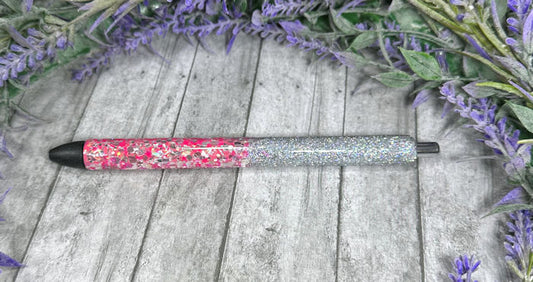 Handmade ombre Pink and Silver glitter pen with free refill