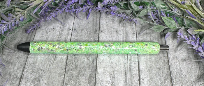 Handmade Light Green and Silver glitter pen with free refill