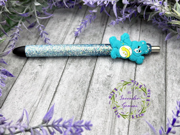 Handmade Blue Wish Bear glitter pen  with free refill