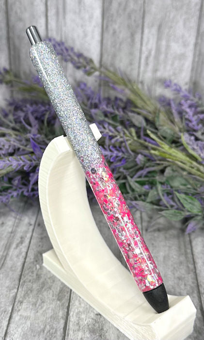 Handmade ombre Pink and Silver glitter pen with free refill