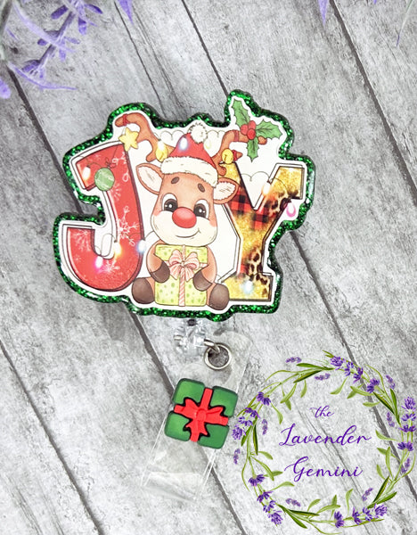 Handmade Christmas Joy Reindeer Badge Reel