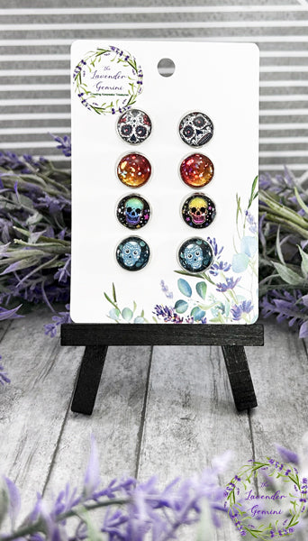 Handmade Halloween Sugar Skull Assortment 12mm stud earrings