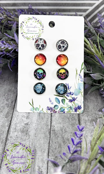 Handmade Halloween Sugar Skull Assortment 12mm stud earrings