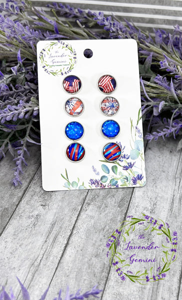 Handmade Patriotic Assortment 12mm stud earrings