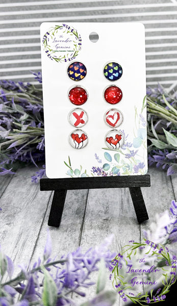 Handmade Valentine's Day hearts Assortment 12mm stud earrings