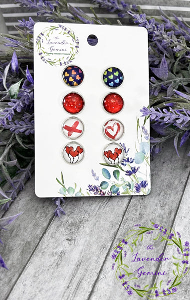 Handmade Valentine's Day hearts Assortment 12mm stud earrings