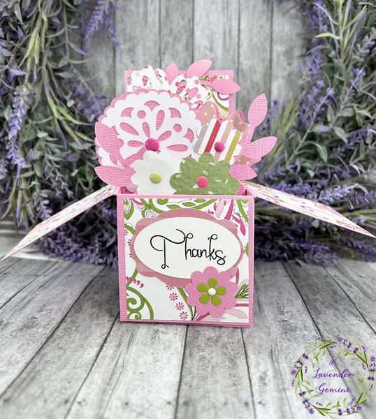 Handmade 3D Pink and Green Thank You Flowers card