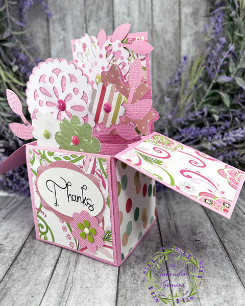 Handmade 3D Pink and Green Thank You Flowers card